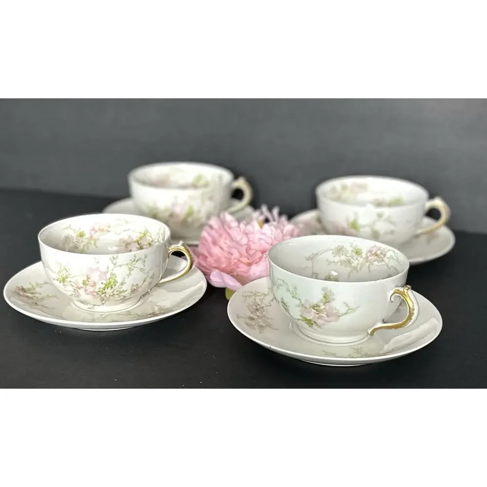 Charles Field Haviland Limoges France Pink Poppies Schleiger 377 Teacup & Saucer